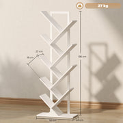 Tree Bookshelf with Eight Sections for Compact Book and Media Storage White AOSOM