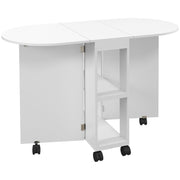White Four Seater Drop Leaf Dining Table with Wheels by HOMCOM