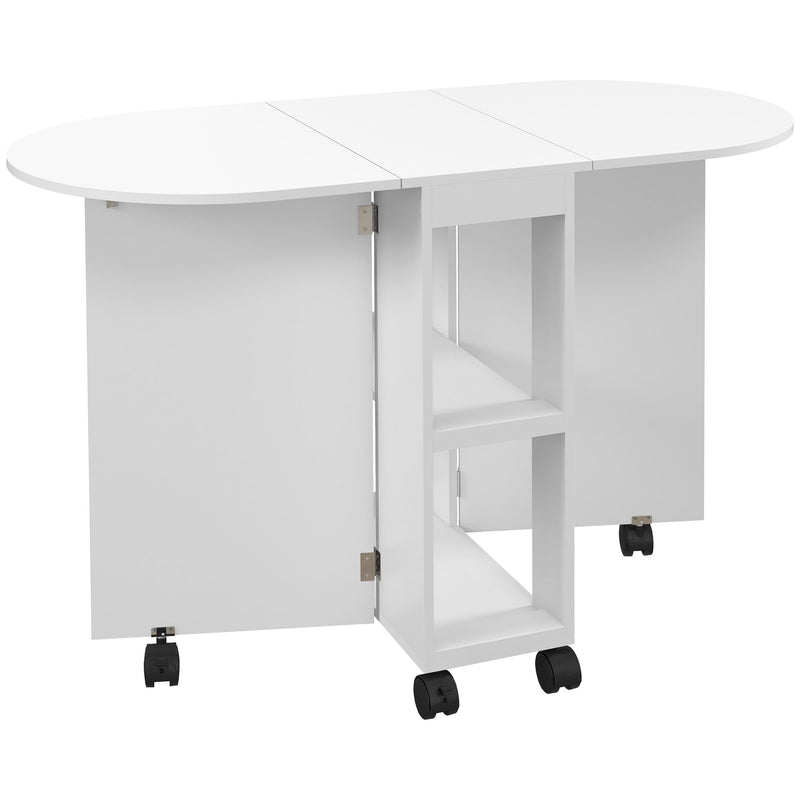 White Four Seater Drop Leaf Dining Table with Wheels by HOMCOM