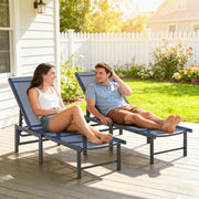 Garden Sun Loungers Set of 2 with Adjustable Backrest for Relaxing Outdoors, Dark Blue Outsunny