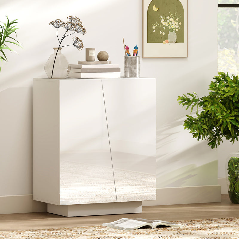 White Glossy Hallway Storage Cabinet with Adjustable Shelves for Shoes and Essentials, 70 x 40 x 88cm
