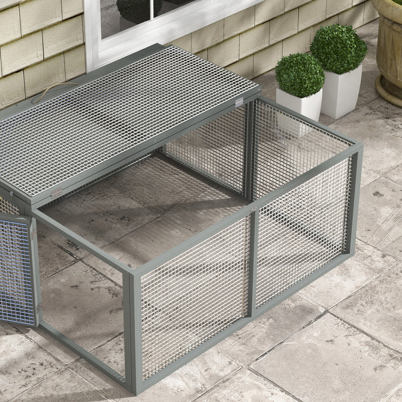 Wooden Folding Rabbit Hutch for 2 to 3 Rabbits with Outdoor Run Space Grey AOSOM