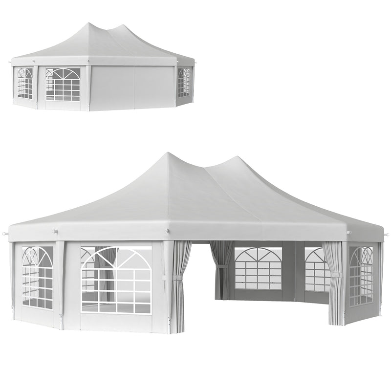 White 10 Sided Decagonal Garden Gazebo Marquee Party Tent with Heavy Duty Frame by Outsunny