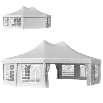 White 10 Sided Decagonal Garden Gazebo Marquee Party Tent with Heavy Duty Frame by Outsunny