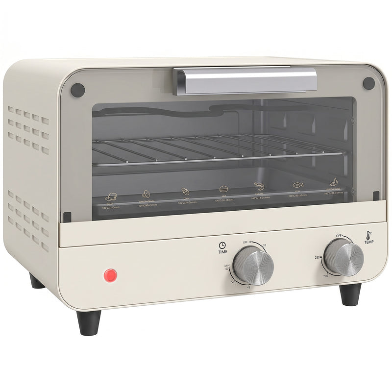 Mini Oven 12L Compact Worktop Cooker With Timer For Small Kitchens Cream White