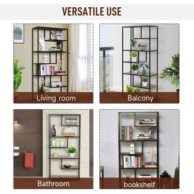 6-Shelf Wooden Bookcase Industrial Display Rack