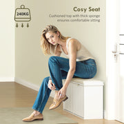 White Shoe Storage Bench with Cushion Seat Holds 10 Pairs by HOMCOM