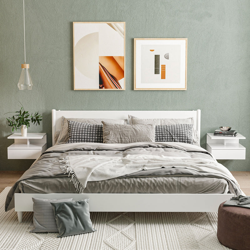 Set of Two White Floating Bedside Tables with High Gloss Finish by HOMCOM