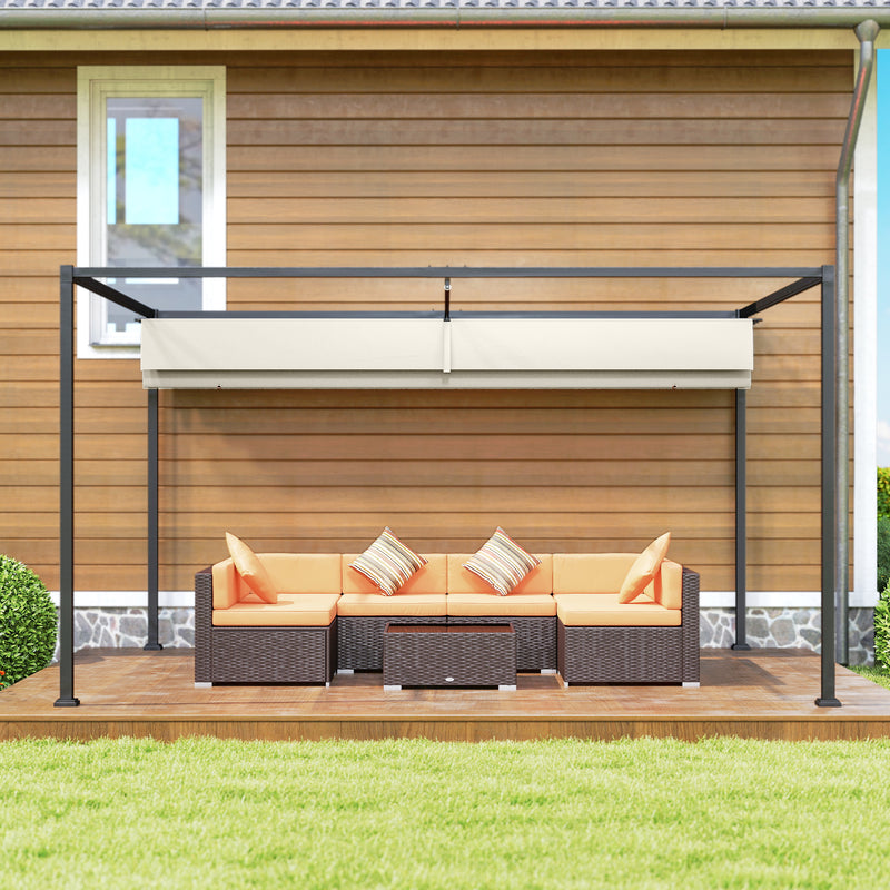 Metal Pergola With Retractable Canopy Roof For Garden Or Patio Shelter 3x2m Cream White AOSOM