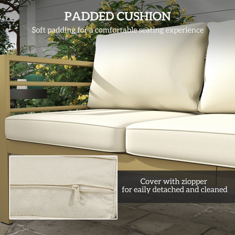 Outsunny Garden Bench with Cushions, 3-Seater Sofa with Backrest, Armrest and Back Cushions, 185 x 66 x 64cm, Cream White AOSOM