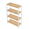 Songmics 3-tier bamboo storage shelf, white and natural, full view