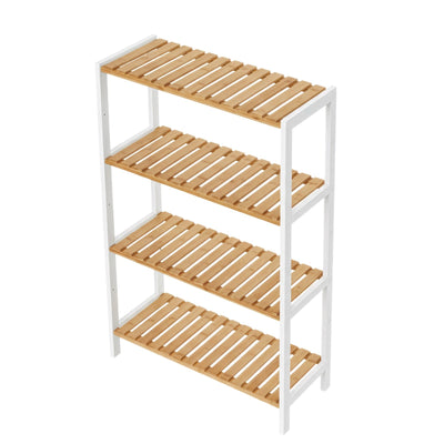 Songmics 3-tier bamboo storage shelf, white and natural, full view