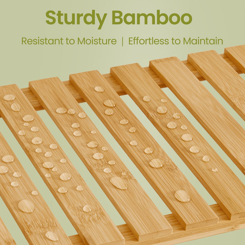 Dimensions diagram for the Songmics 3-tier bamboo storage shelf