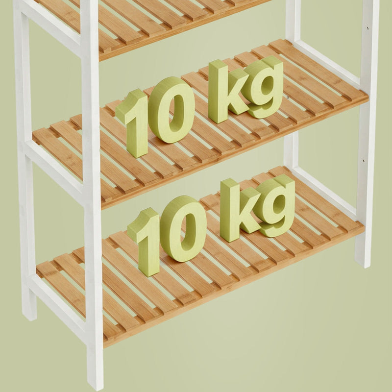 Close-up of the assembled bamboo shelf joints and legs