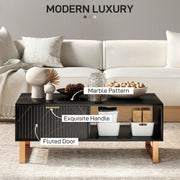 Black Marble Effect Storage Coffee Table with Open Shelf and Modern Design by HOMCOM