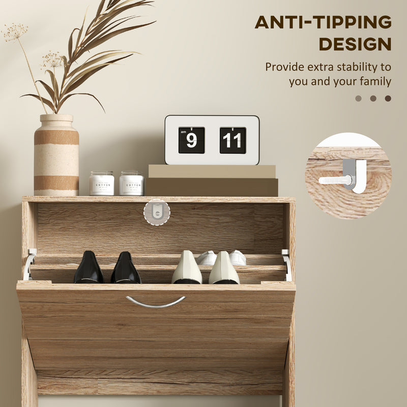 Brown Wood Effect 12 Shoe Flip Drawer Storage Cabinet Space Saving Organiser by HOMCOM