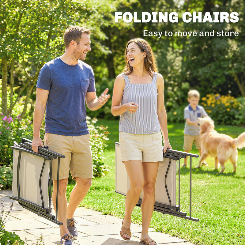 4 Seater Garden Dining Set with Folding Chairs and Space Saving Table for Small Patios, Brown Outsunny
