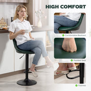 Set of 2 Adjustable Faux Leather Swivel Bar Stools with Footrest for Kitchen Island Dark Green