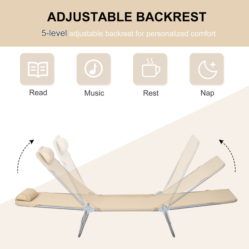 Set of 2 Reclining Garden Sun Loungers with Pillow and Steel Frames for Outdoor Relaxing, Brown