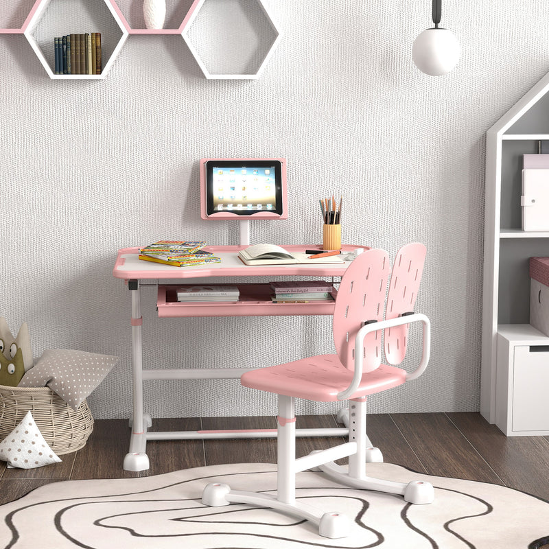 Pink Height Adjustable Kids Desk and Chair Set with Tilted Desktop by AIYAPLAY