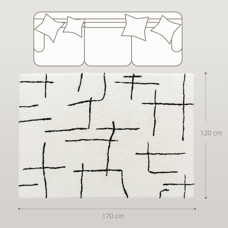 Soft High Pile Geometric Area Rug Washable Floor Carpet for Living Room or Bedroom, Cream