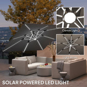 Grey 3m Garden Cantilever Parasol with Solar LED Lights and 360 Degree Rotation by Outsunny