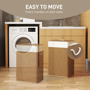 Brown Bamboo Laundry Basket with Lid and 72L Removable Liner for Bedroom or Bathroom