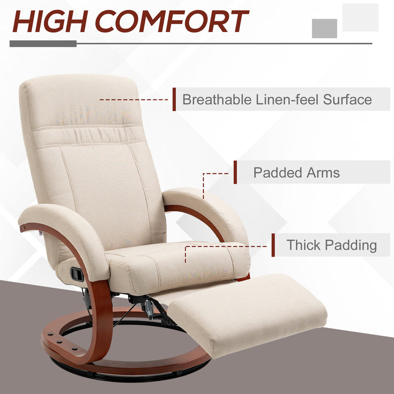 Reclining Swivel Armchair with Footrest for Relaxing at Home Office Use Beige