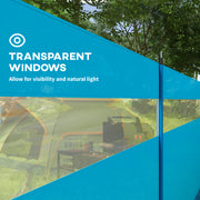 Camping Windbreaker With Clear Windows And Steel Poles For Beach And Caravan Use Blue AOSOM