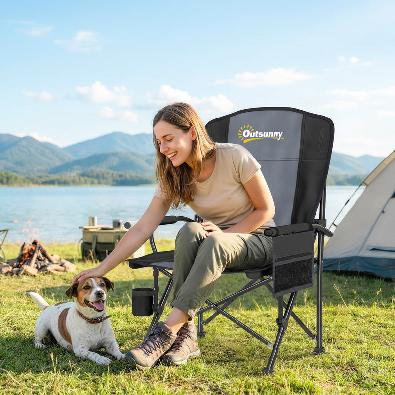 Folding Camping Chair with Padded Seat and Cup Holder for Garden or Campsite Black