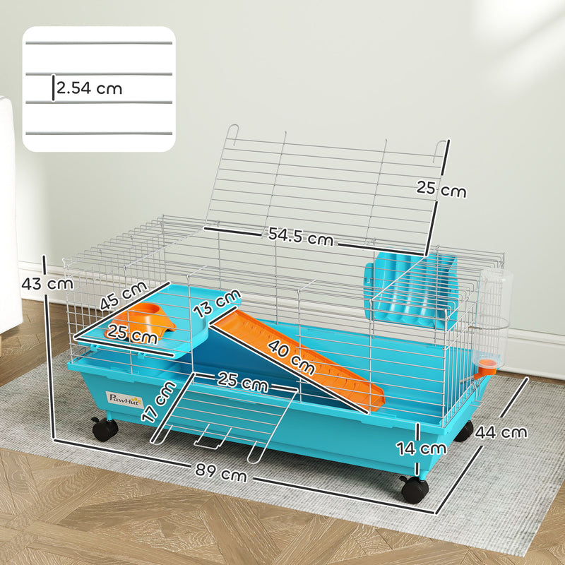 Small Animal Cage with Deep Base and Easy Access Doors for Rabbits and Guinea Pigs Blue AOSOM