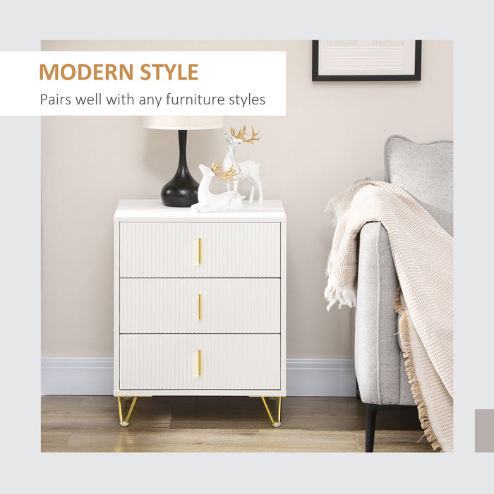 White and Gold Chest of 3 Drawers Elegant Bedroom Storage by HOMCOM