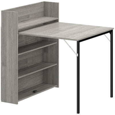 Extendable Folding Dining Table with Storage Shelves for Small Spaces Grey Wood Effect AOSOM