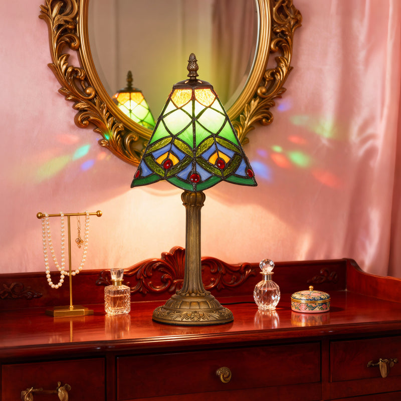 Tiffany Style Table Lamp With Stained Glass Shade Ideal For Bedroom Or Lounge Lighting Green