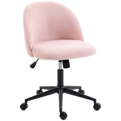 Teddy Fleece Swivel Office Chair With Wheels For Home Desk Or Study Light Pink AOSOM