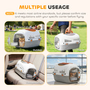 Plastic Pet Carrier with Secure Steel Door and Feeding Bowl for Cats and Small Dogs Grey