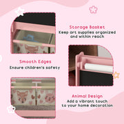 Kids Table and Chair Set with Easel and Storage Baskets for Arts and Crafts Pink AOSOM