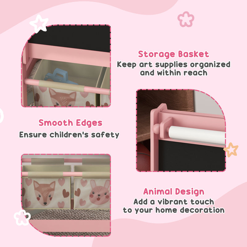 Kids Table and Chair Set with Easel and Storage Baskets for Arts and Crafts Pink AOSOM