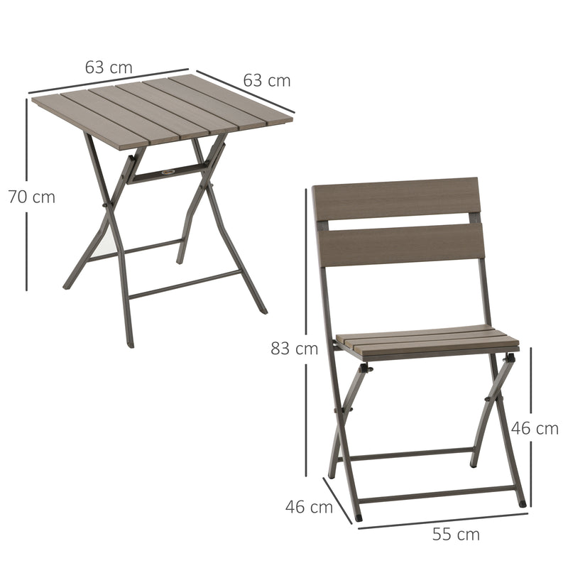 3 Piece Foldable Garden Bistro Set with Table and 2 Chairs for Patio or Balcony Grey by Outsunny