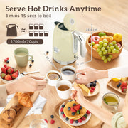 Retro Kettle and Toaster Set 3000W Fast Boil and Even Toasting Ideal for Breakfast Cream