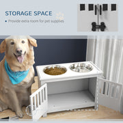Raised Dog Feeding Station With Storage For Food And Water Bowls For Large Pets, White