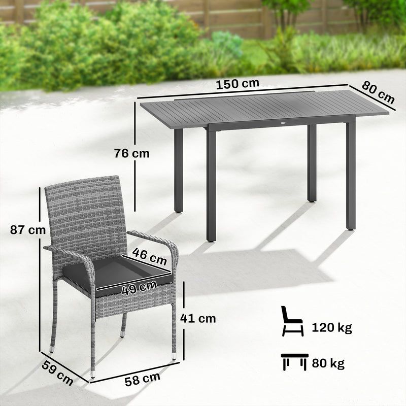 Garden Dining Set with Extendable Table and Stackable Chairs for Flexible Outdoor Seating Dark Grey Outsunny