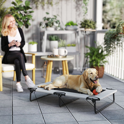 Portable Raised Dog Bed Light Grey With Breathable Mesh For Large Dogs Indoors Outdoors