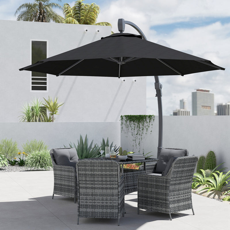 Black 3m Cantilever Garden Parasol With 360Â° Rotation and Crank Handle Premium Quality by Outsunny