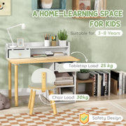 Kids Study Desk and Chair Set with Hutch Storage Shelves and Drawer for Home Learning Green