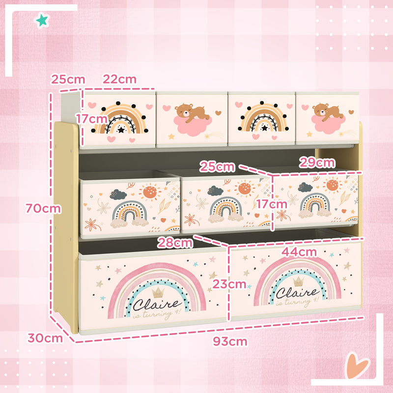 3 Tier Kids Storage Unit with 9 Fabric Boxes for Toys and Books Yellow by AIYAPLAY