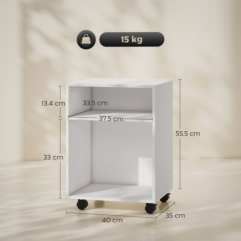 Printer Stand with Shelves and Lockable Wheels for Small Home Office Storage White Homcom