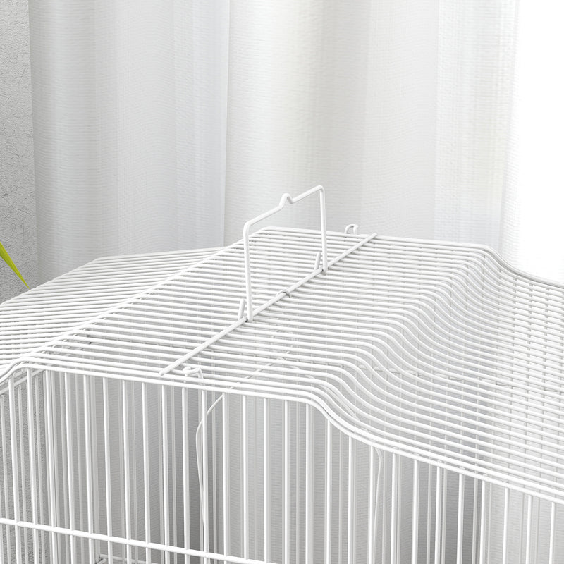 White Large Metal Bird Cage With Perches And Swing For Budgies And Parakeets