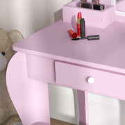 Kids Vanity Table Set with Mirror Stool and Storage for Ages 3 to 6 Years, Pink