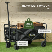Black 62L Heavy Duty Folding Festival Trolley With Wheels and Adjustable Handle by Outsunny